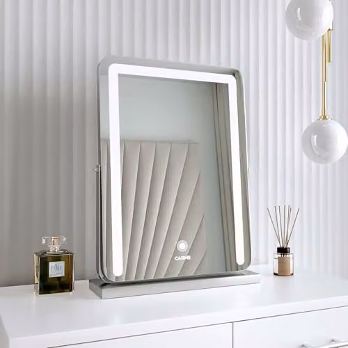 CARME Mia Silver Desktop Vanity Makeup Mirror with Dimmable Touch LED Lights, W/D/H: 51 x 37 x 11 cm