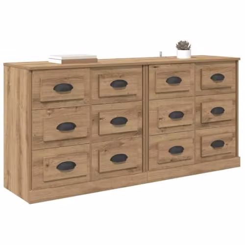 vidaXL Set of 2 Modern Sideboards in Brown Artisan Oak, W/D/H: 70 x 35.5 x 67.5 cm – 1