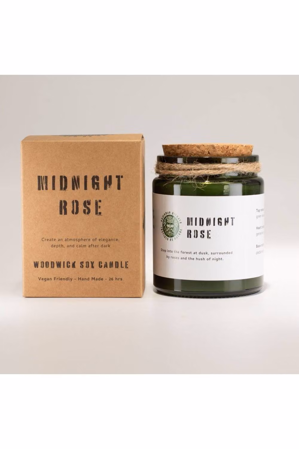 KDMD Midnight Rose Soy Candle with Woodwick in a Green Glass Jar – 2
