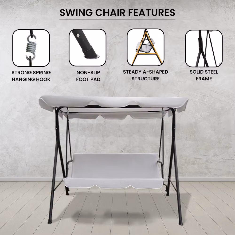 Alivio 3-Seater Garden Swing Chair with Canopy and Cushions in Grey – 2