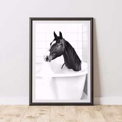 60 Second Makeover Horse In The Bath Animal Print Paper Poster, W: 21.0 cm, H: 29.7 cm