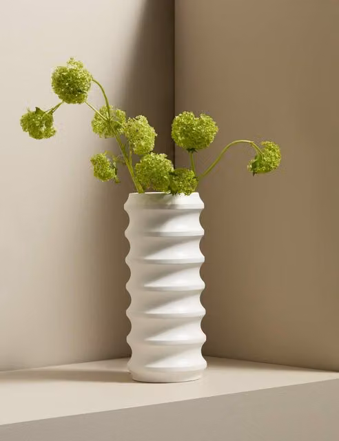 M&S x Kelly Hoppen Tall Ribbed Ceramic Vase in White