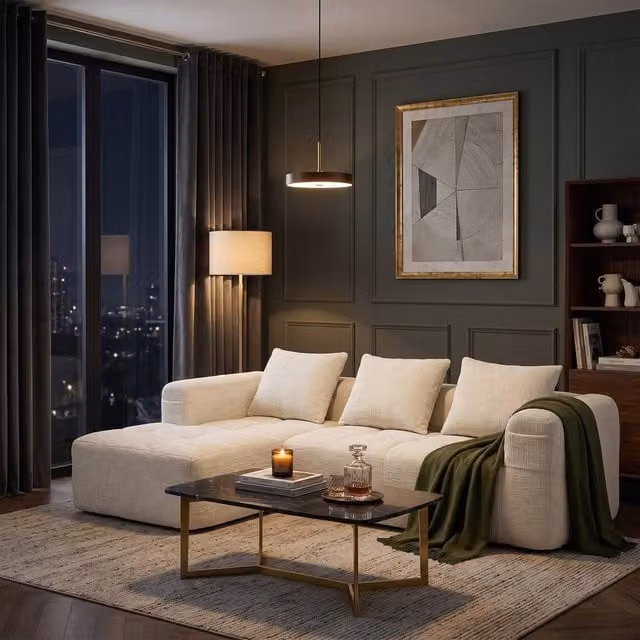 FENCHILIN Modular L-Shaped Sectional Sofa in Beige Chenille Fabric with Reversible Design, Removable Covers and Scatter Cushions