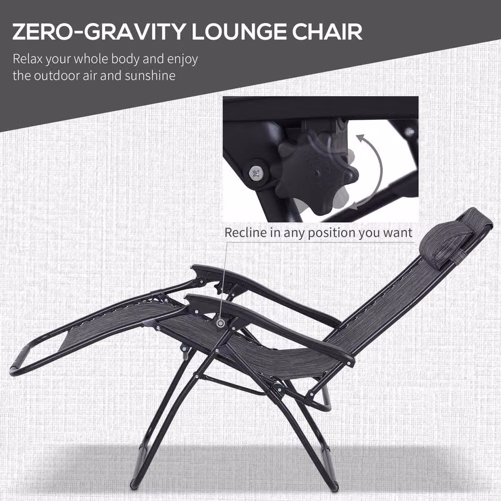 Matteo Folding Zero Gravity Sun Lounger Set with Side Table and Cup Holders in Light Grey – 4