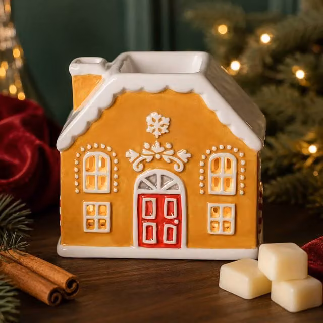 Marco Paul Gingerbread Candy Cane House Ceramic Oil and Wax Burner in Orange – 1
