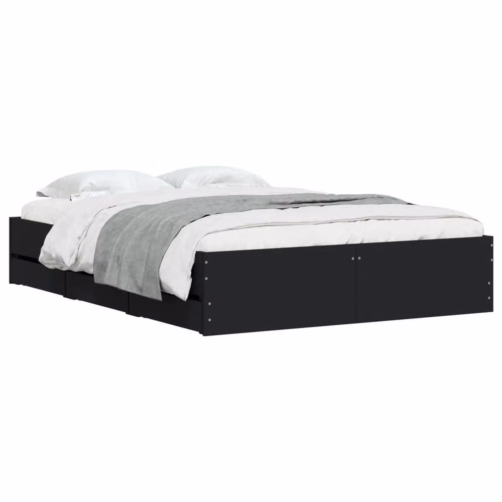 Berkfield Home Modern Small Double Bed Frame with Drawers, Black, W/D/H: 120 x 190 x 33 cm – 3