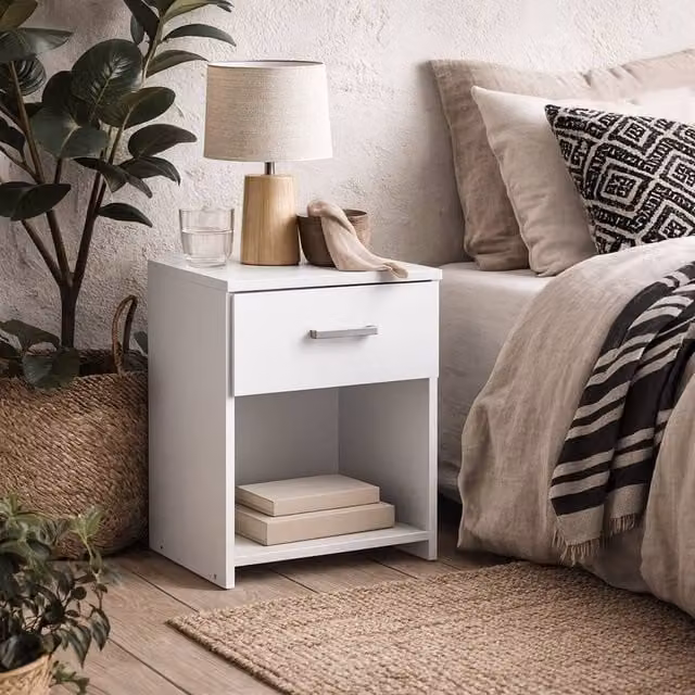 Wyld Haus Munich White Wooden Bedside Table with 1 Drawer