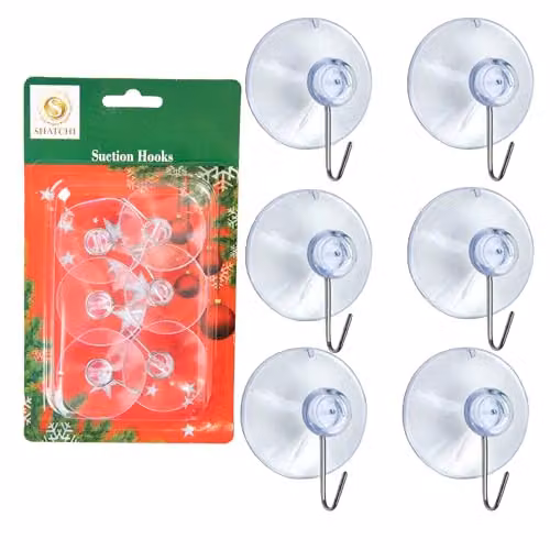 SHATCHI 6-Piece Heavy Duty Reusable Multi-Purpose Suction Hooks, Transparent, Diameter: 4.3 cm – 1