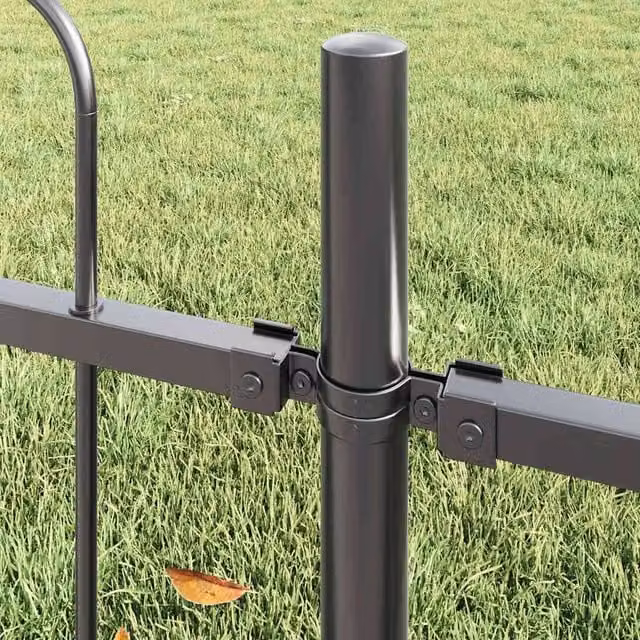 vidaXL Berkfield Home Classic Garden Fence with Hoop Top in Grey Steel, W: 15.3 m, H: 0.6 m – 1