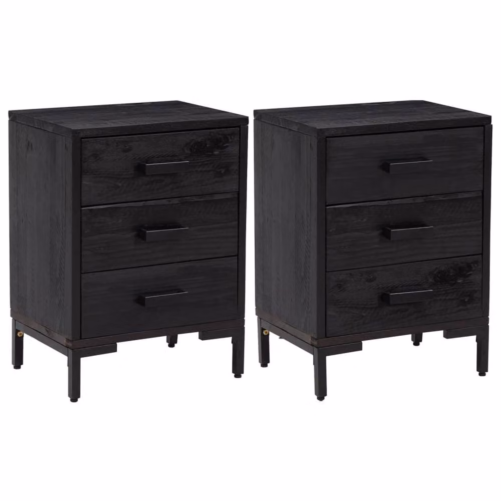 Berkfield Home Beautiful Set of 2 Black Solid Wood Pine Bedside Cabinets, W/D/H: 40 x 30 x 55 cm – 2