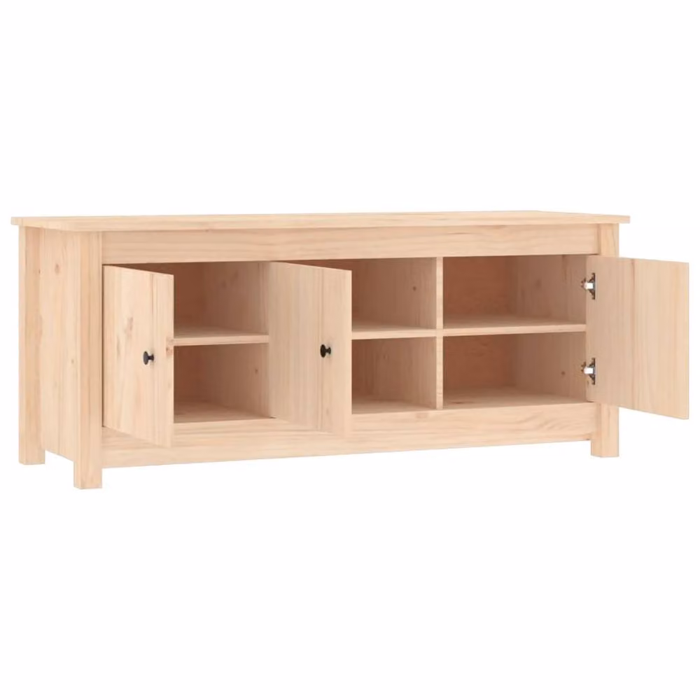 Berkfield Home Solid Wood Pine Shoe Cabinet in Beige, W: 110 cm, D: 38 cm, H: 45.5 cm – 2