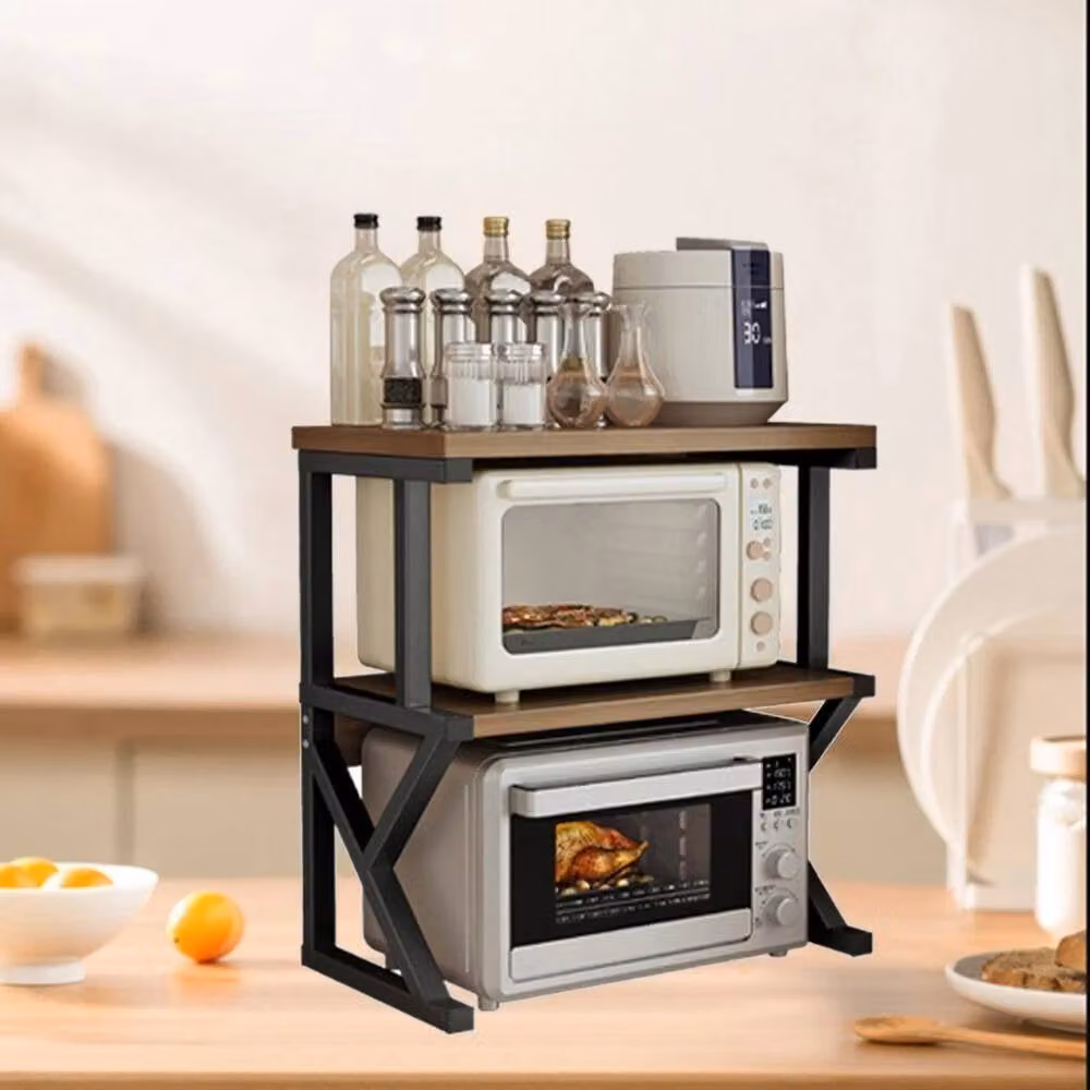 Havendro 3-Tier Freestanding Corner Microwave Shelf in Black and Brown – 4