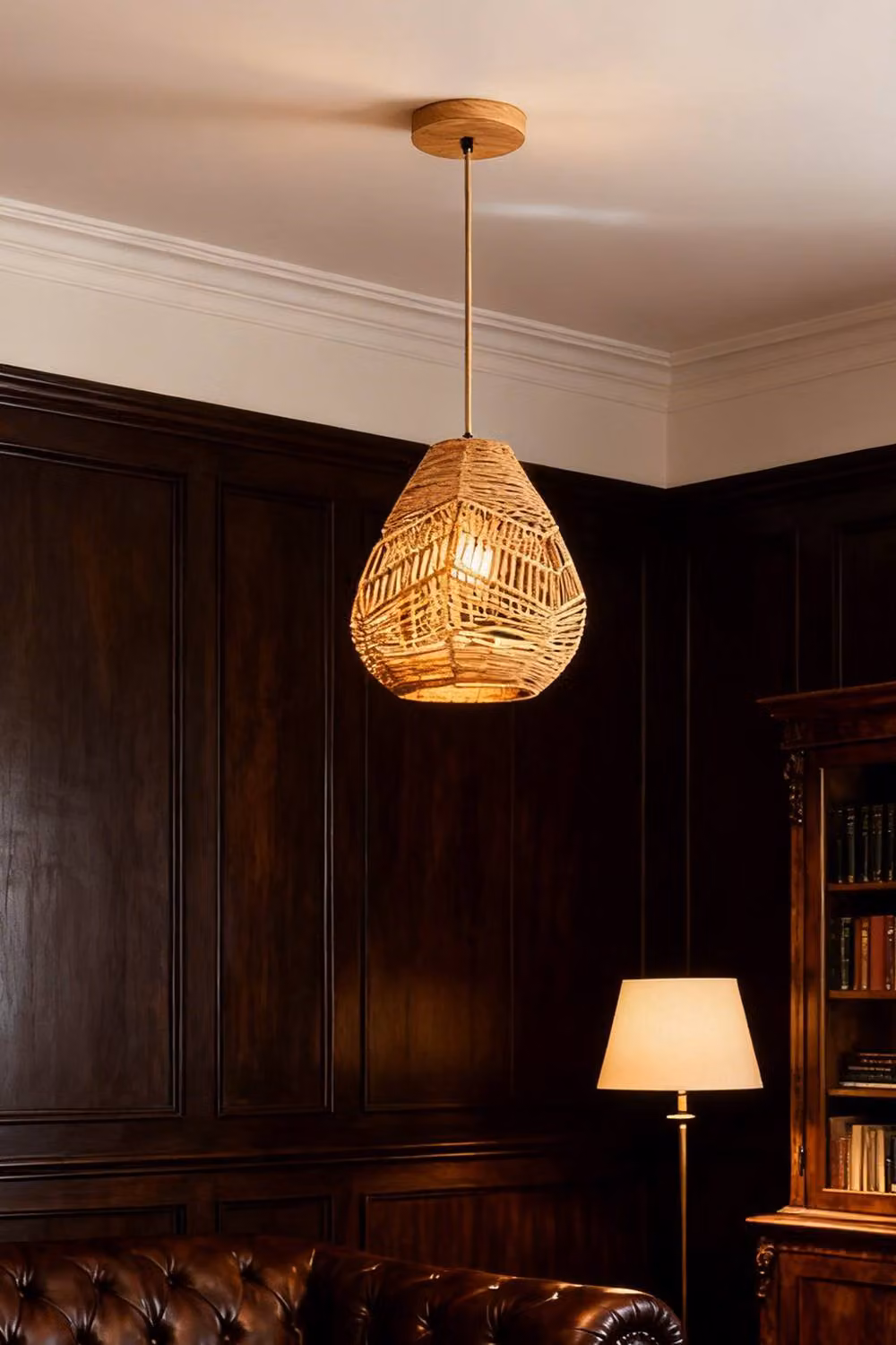 Living and Home Rattan-Woven E27 Vintage Suspended Ceiling Pendant Light in Brown – 3