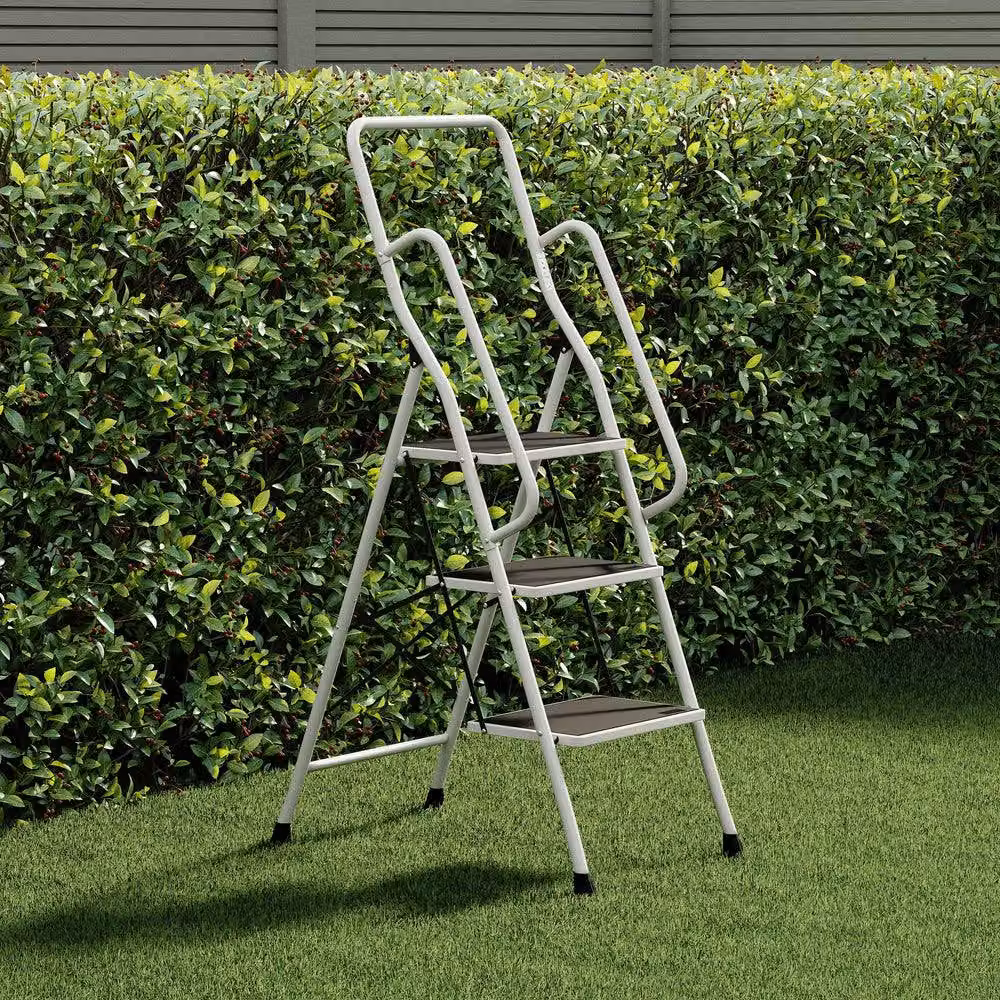 HD Designs Home Vida Foldable 3 Step Ladder with Handrail in White – 7