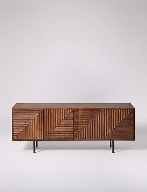 Swoon Seville Mid-Century Brown Acacia Wood TV Unit with Media Compartments