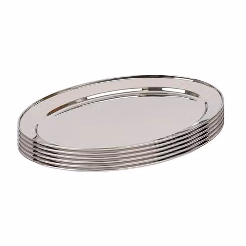 Argon Tableware Silver Stainless Steel Oval Serving Platters, Pack of 6, W: 40 cm, D: 27 cm – 1