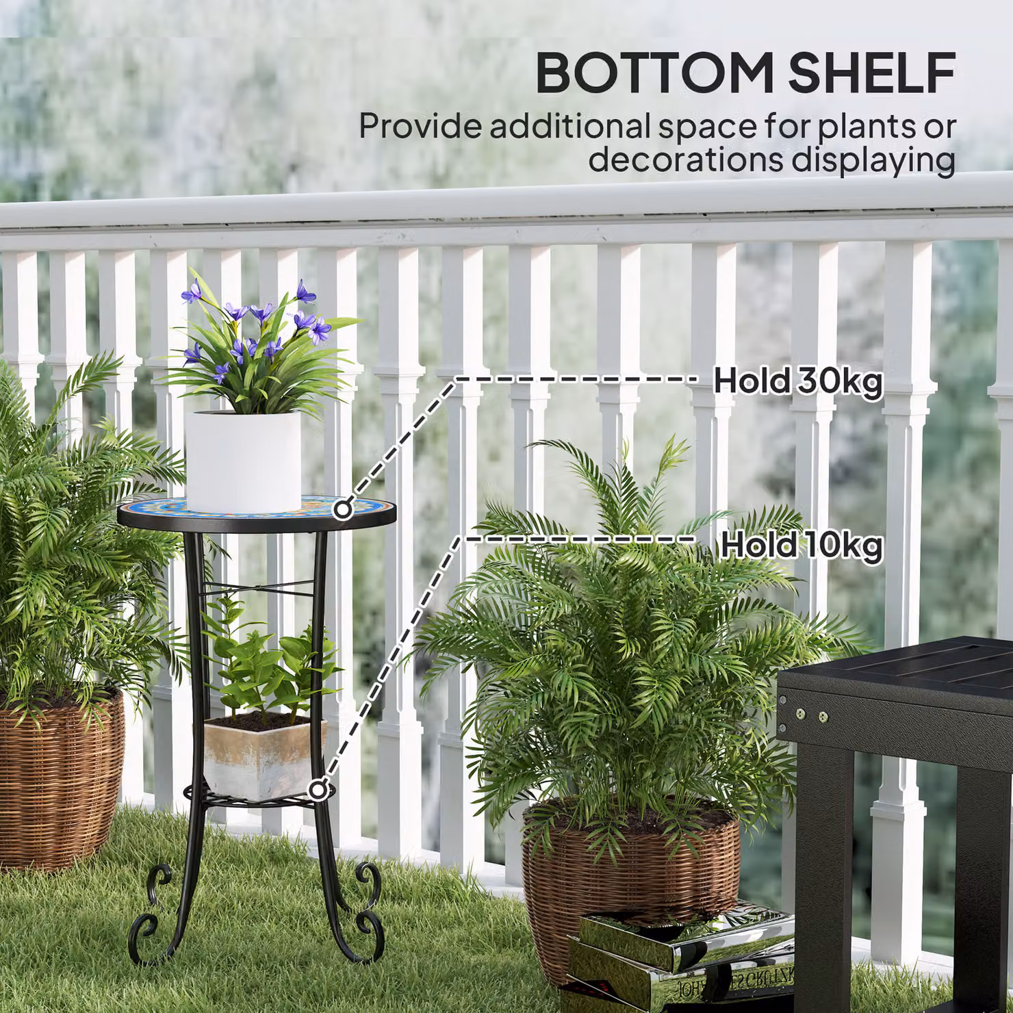 Outsunny Blue Mosaic Garden Side Table with Ceramic Tile Top, Diameter: 35.5 cm – 5