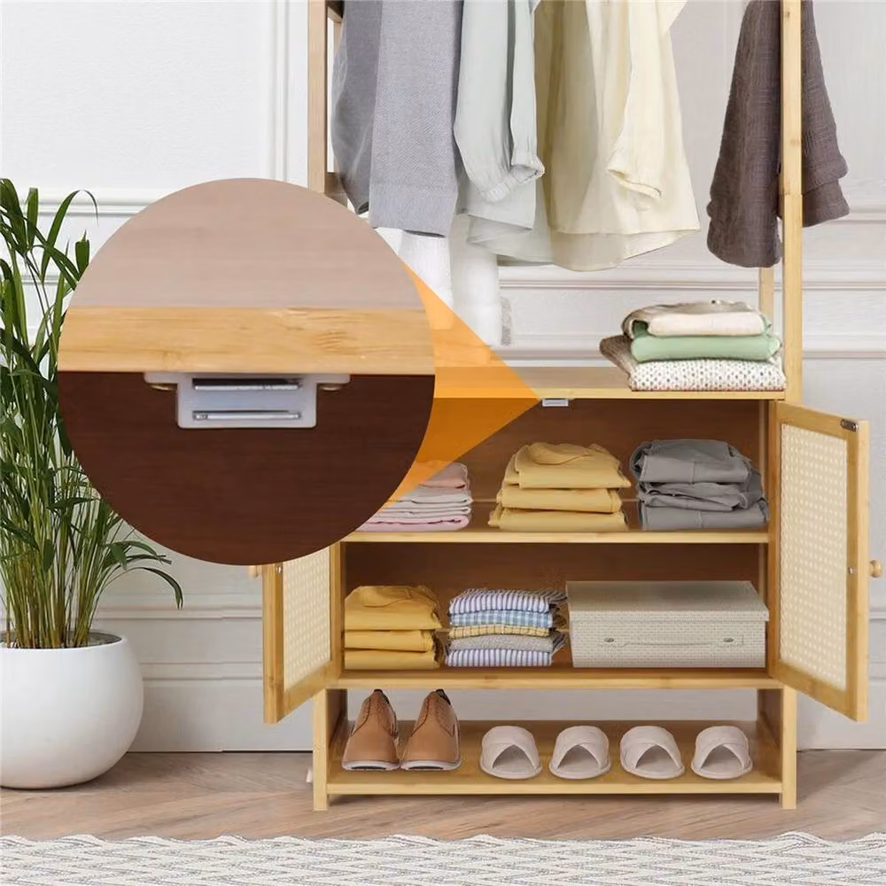Kelvenix Tall Bamboo Clothes Rack and Hanging Rail in Brown – 3