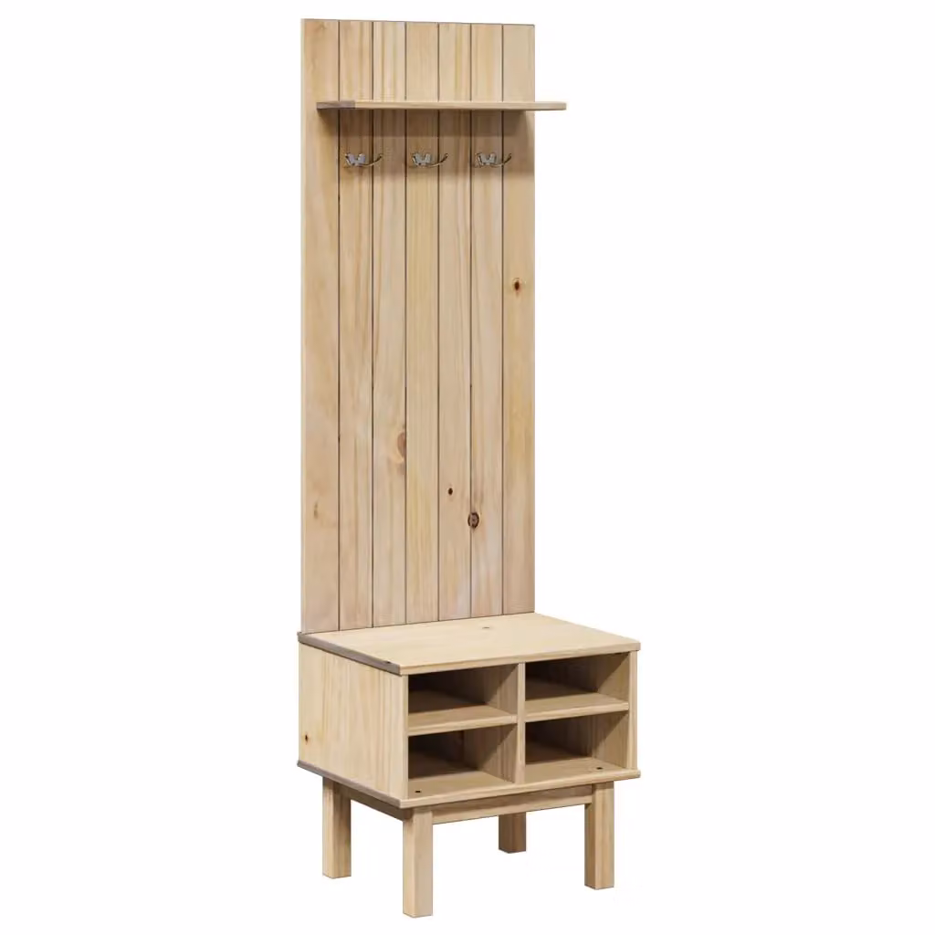 Berkfield Home OTTA Hall Tree with Bench, Rustic Solid Pine Wood, Brown, W/D/H: 50 x 40 x 160 cm – 2
