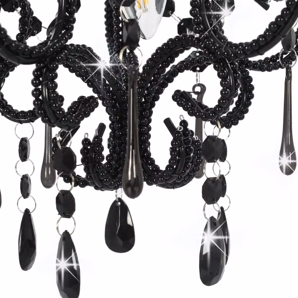 Berkfield Home Round Black Metal Ceiling Lamp with Beads and E14 Socket – 4