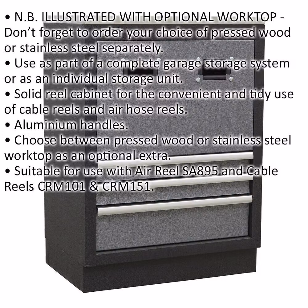 Loops 680mm Modular Reel Cabinet for Cable and Air Hose with 3 Drawers and Aluminium Handles in Grey and Multicolour – 2
