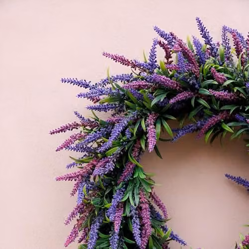 Primrose Artificial Lavender Flower Wreath in Purple with Hanging Loop, Diameter: 50 cm – 3