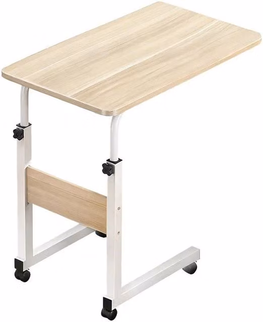 FORGEVIO Height Adjustable Mobile Overbed Table with Sled Base and MDF Laminate Top in Multicolour – 1