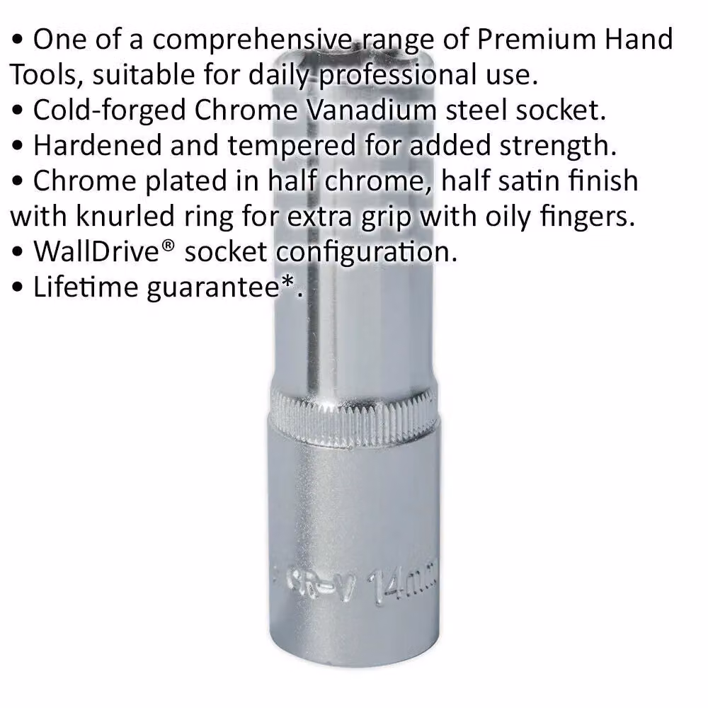 Loops 14mm Deep Drive Socket 1/2 inch Square Drive in Silver Chrome Vanadium Steel – 2