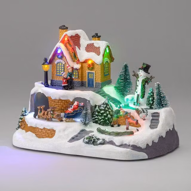 Christow Christmas Village Ice Skating Scene Tabletop Decoration with Multicolour LED Lights – 1
