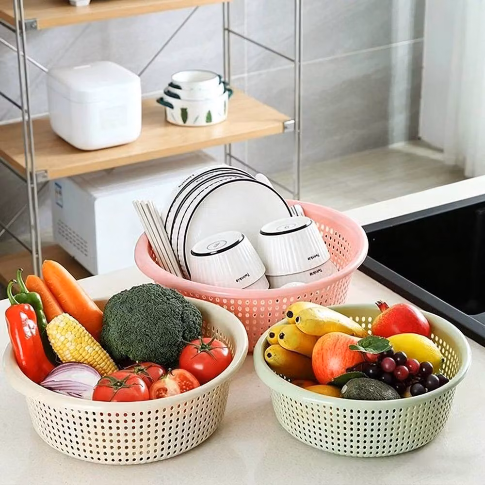 FLAVORA Multicolour Plastic Round Fruit and Vegetable Colander Basket, Diameter: 27 cm – 3