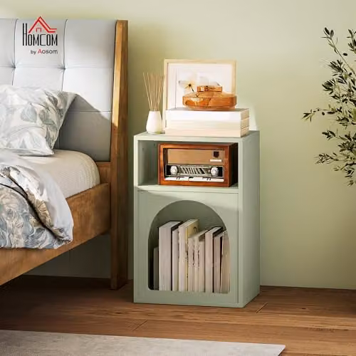 HOMCOM Modern Bedside Table in Green with Media Compartments, W/D/H: 40 x 30 x 60 cm – 2