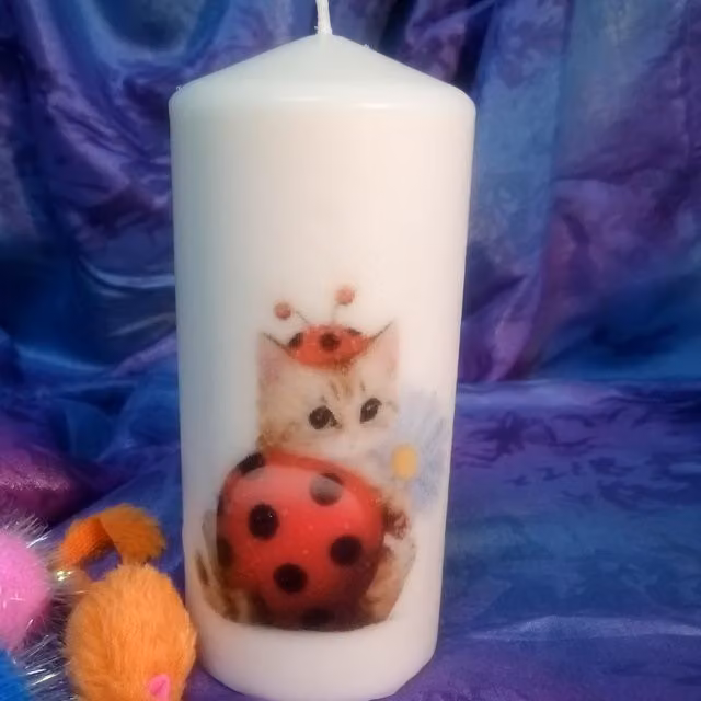 Viki Pillar Candle Adorable Kittens in White (Pack of 10)