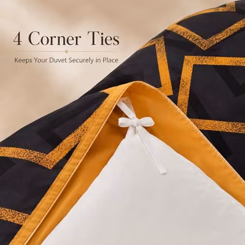 Grace 4 Piece Super King Microfibre Duvet Cover Set with Fitted Sheet in Gold and Black – 3
