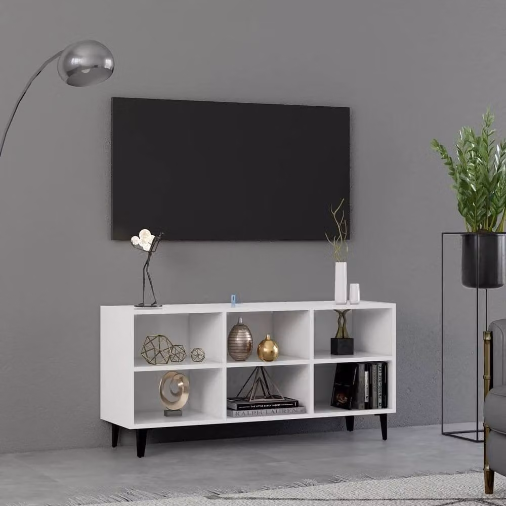 Berkfield Home Industrial TV Cabinet with Metal Legs in White, W: 103.5 cm, D: 30 cm, H: 50 cm – 2