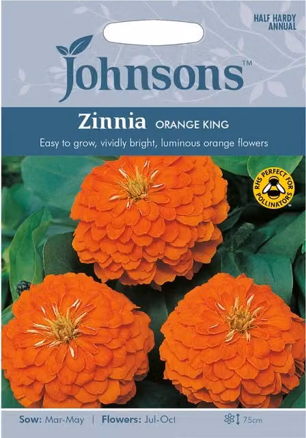 Johnsons Orange King Zinnia Ornamental Flower Seeds