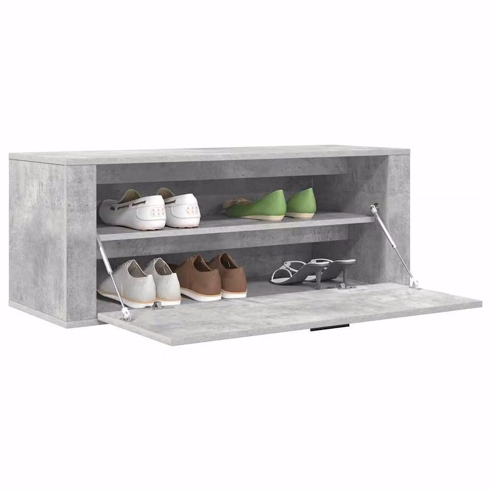 Berkfield Home Wall Mounted Shoe Cabinet in Concrete Grey, W/D/H: 100 x 35 x 38 cm – 2