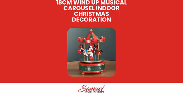 Samuel Alexander Wind Up Musical Christmas Carousel Tabletop Decoration in Red, Green and Gold, Height: 18 cm