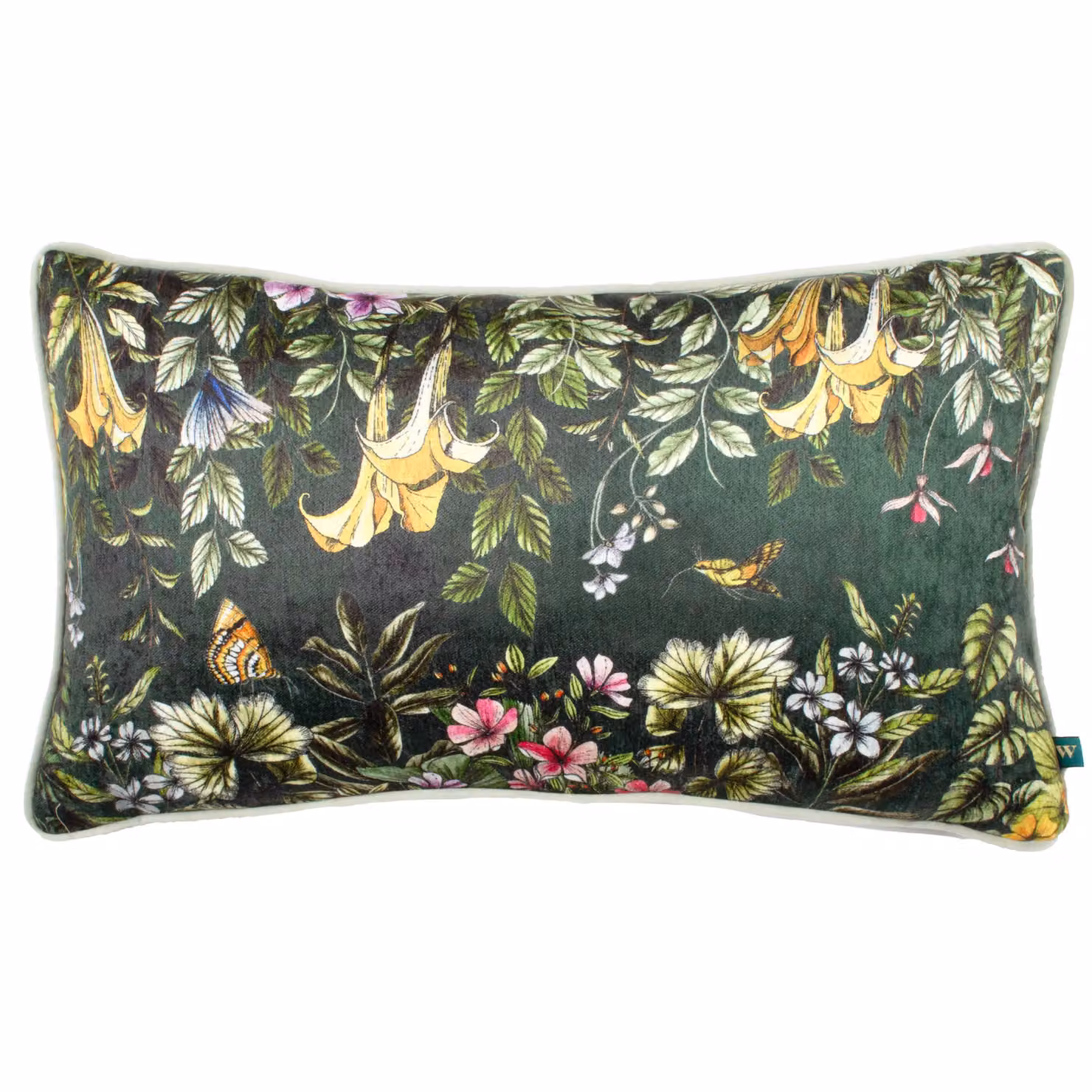Wylder Tropics Leilani Floral Chenille Cushion, Multicolour and Blue, W: 50 cm, H: 30 cm, D: 30 cm – 2