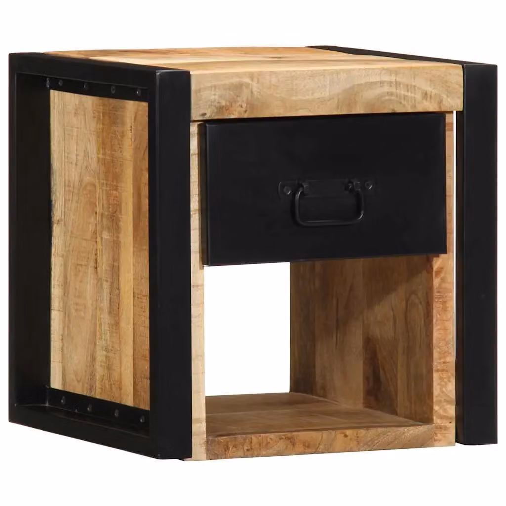 Berkfield Home Set of 2 Rustic Mango Wood Bedside Cabinets, Brown, W/D/H: 40 x 35 x 40 cm – 2