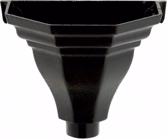 Hargreaves Premier Cast Iron Round Downpipe Large Hopper Head Flat Back, 75mm, Black