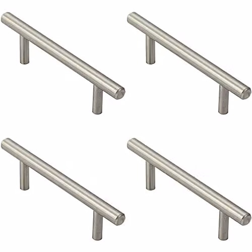 Loops 4 Pack Mini Round T-Bar Pull Handles in Brushed Silver, 100 x 8 mm with 64 mm Fixing Centres
