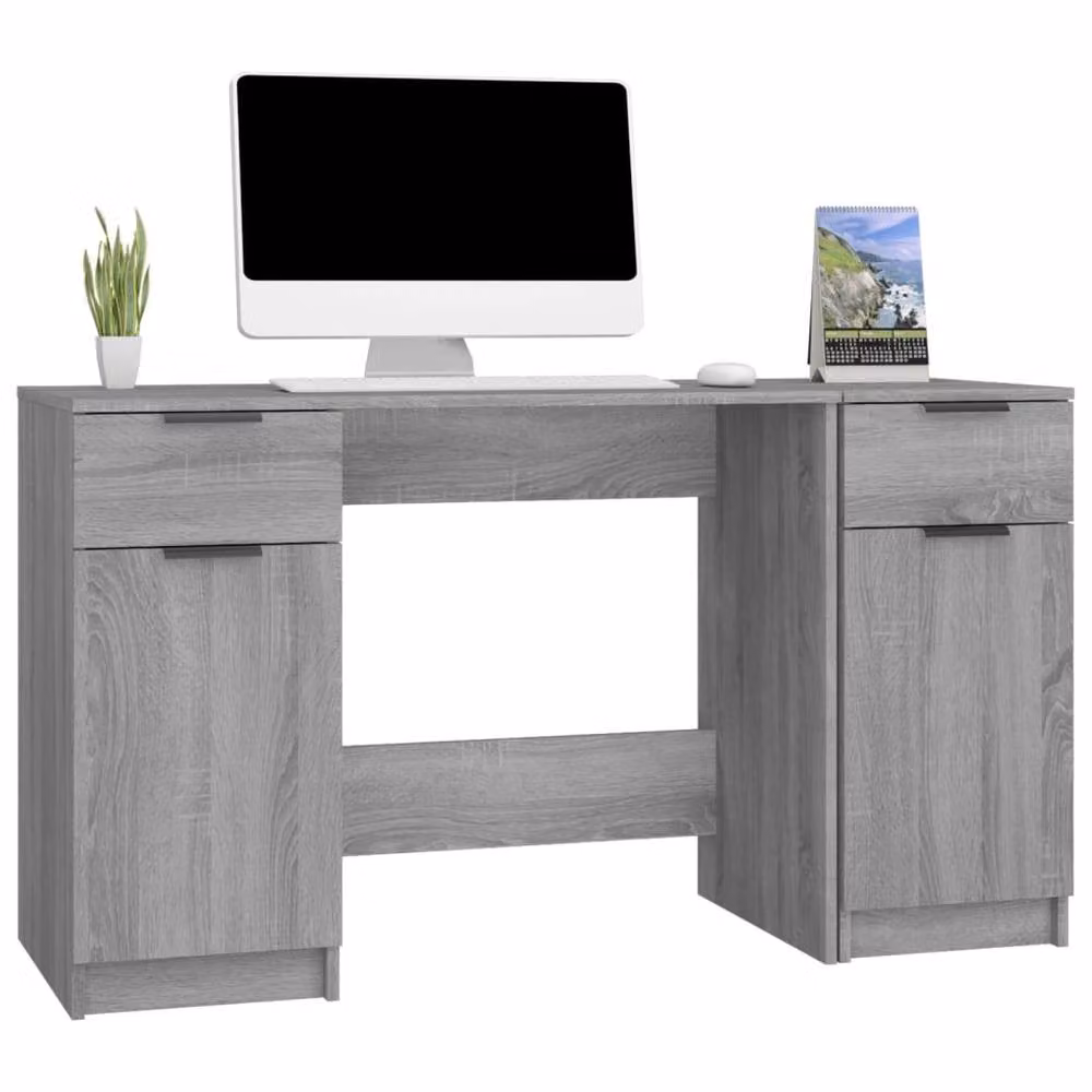 Berkfield Home Modern Writing Desk with Side Cabinet in Grey Sonoma Engineered Wood – 3