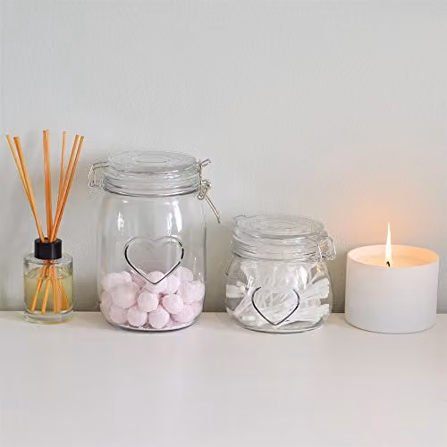 Nicola Spring Heart Shaped Glass Storage Jar with Airtight Clip Lid, 1 Litre, Transparent – 4