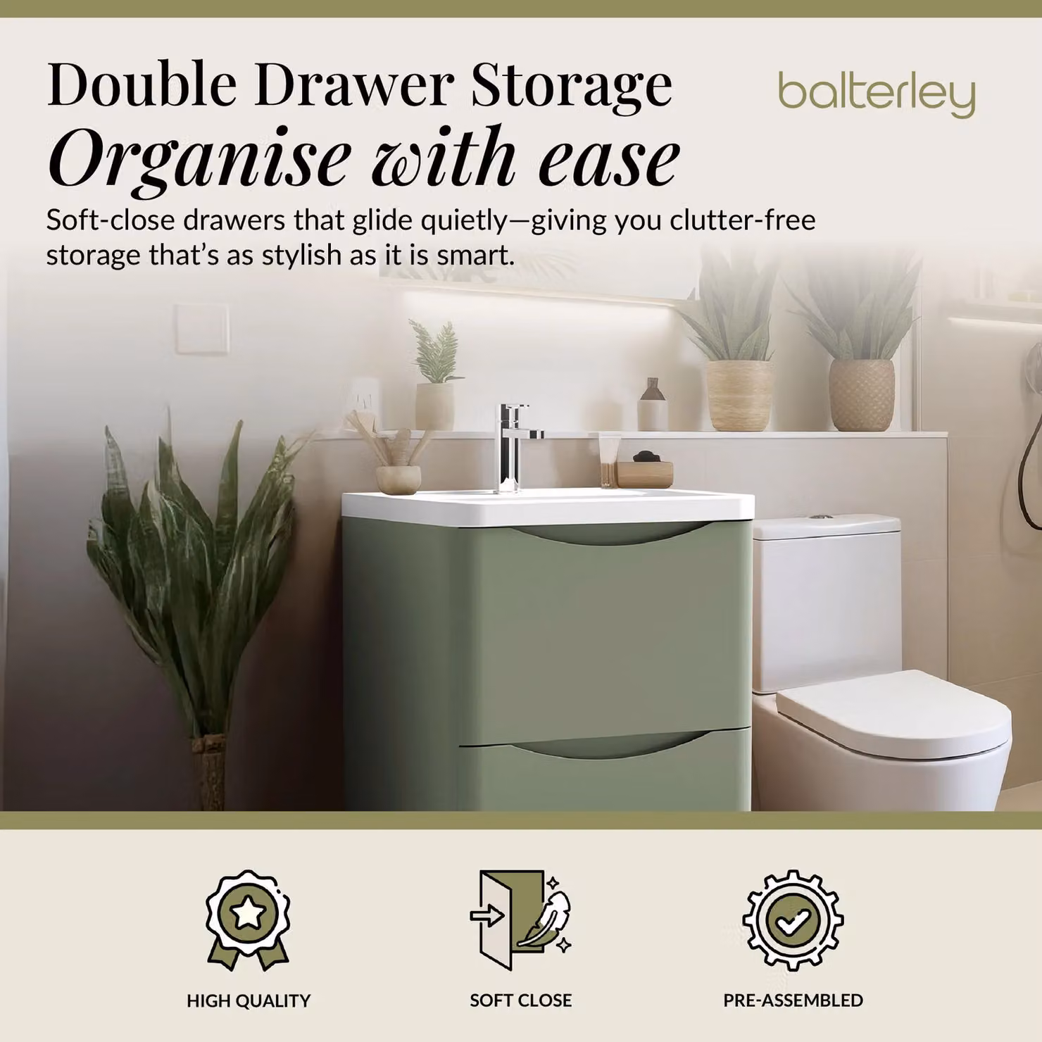 Balterley 2 Drawer Bathroom Vanity Unit and Basin, Green – 2