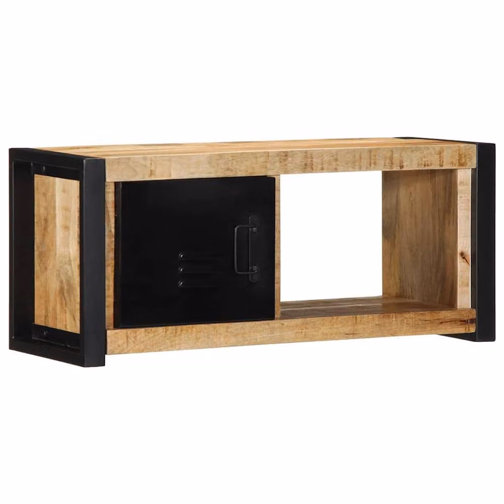Berkfield Home Industrial TV Cabinet in Brown Solid Mango Wood and Metal, W/D/H: 80 x 30 x 35 cm – 2