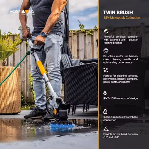 Batavia Maxxpack 18V Twin Brushless Cordless Power Scrubber Set in Blue with 2 x 2.0Ah Batteries and Charger – 9