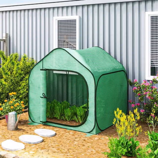 Outsunny Mini Pop Up Greenhouse in Green, W: 150 cm, D: 148 cm