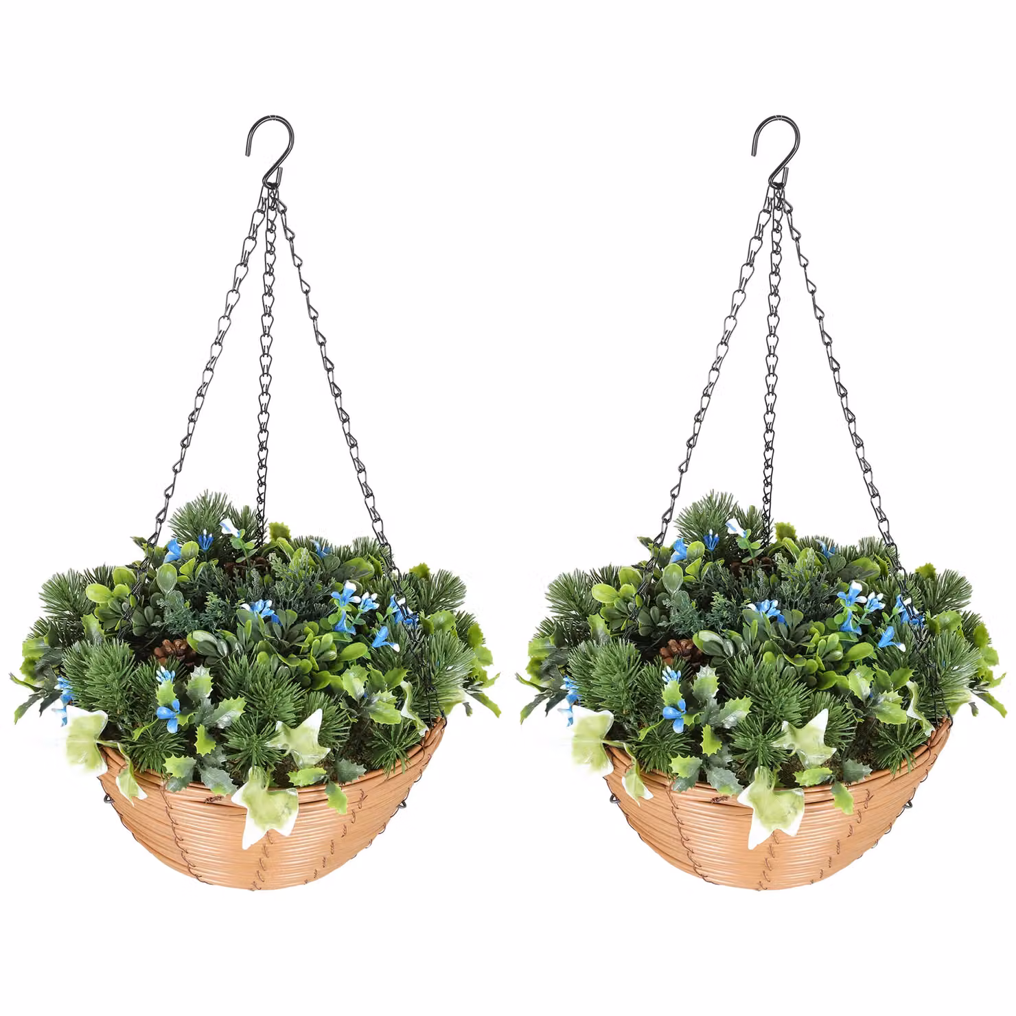 HOMCOM Set of 2 Hanging Artificial Floral Baskets with Mixed Colour Flowers and PE Leaves – 2