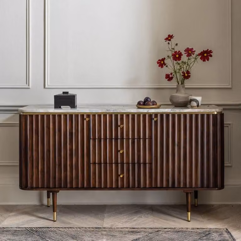Atkin and Thyme Flute Marble Sideboard in Grey and Brown