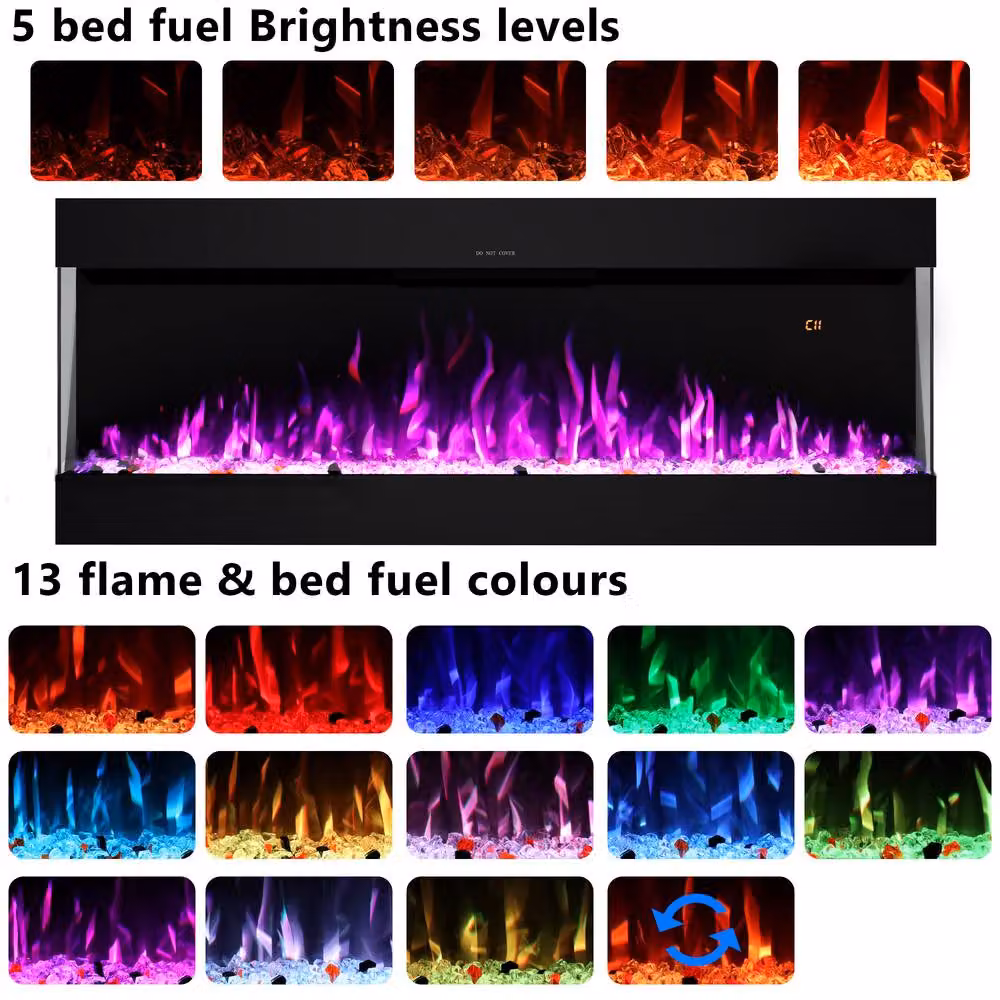 Omni-Burn 3-Side Electric Fireplace in Black with 13 Colours and 5 Speeds, W/D/H: 127 x 25.34 x 68 cm – 3